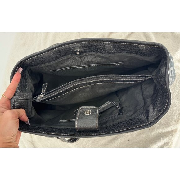 Etienne Aigner Black Logo Jacquard & Faux Leather Shoulder Bag With Buckle Accen - Picture 7 of 11